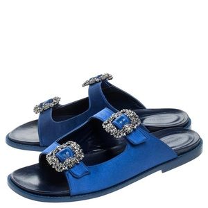 Manolo Blahnik Satin Crystal Buckle Slide Sandal Sturlushangi